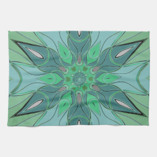 Linge De Cuisine Carton Mandala Flower bleu et vert