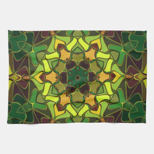 Linge De Cuisine Carton Mandala Flower vert Jaune et orange (Horizontal)