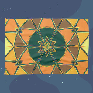 Linge De Cuisine Carton Mandala jaune orange et vert