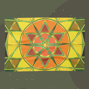 Linge De Cuisine Carton Mandala jaune orange et vert