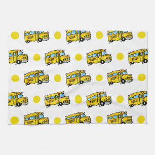 Linge De Cuisine Cartoon School Bus, Pois jaunes et blancs