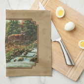 Linge De Cuisine Cascade de cerfs et de ruisseaux Tan (Quart Plié)