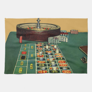 Linge De Cuisine Casino vintage Roulette Table Jeu, Chips de jeu