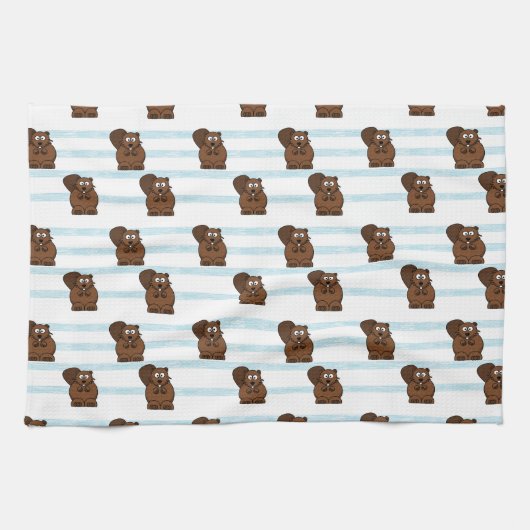 Linge De Cuisine Castor sur bandes bleues (Horizontal)