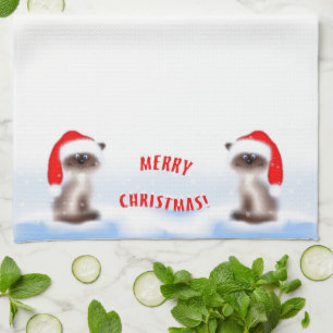 Linge De Cuisine Cat à Santa Hat