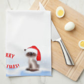 Linge De Cuisine Cat à Santa Hat (Quart Plié)