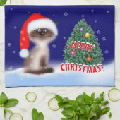 Linge De Cuisine Cat à Santa Hat (Plié)