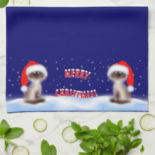 Linge De Cuisine Cat à Santa Hat