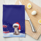 Linge De Cuisine Cat à Santa Hat (Quart Plié)