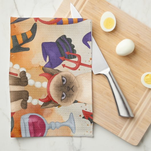 Linge De Cuisine Cat Halloween (Quart Plié)