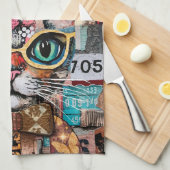 Linge De Cuisine Cat Mixed Mixed Paper Collage Kitchen Towel (Quart Plié)