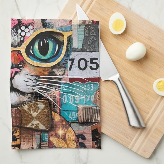 Linge De Cuisine Cat Mixed Mixed Paper Collage Kitchen Towel (Quart Plié)