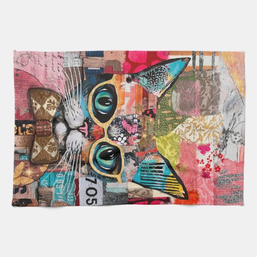 Linge De Cuisine Cat Mixed Mixed Paper Collage Kitchen Towel (Horizontal)
