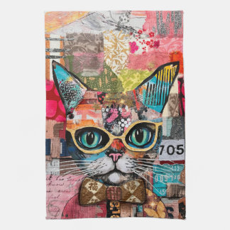 Linge De Cuisine Cat Mixed Mixed Paper Collage Kitchen Towel