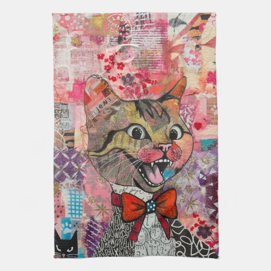 Linge De Cuisine Cat Mixed Mixed Paper Collage Kitchen Towel (Vertical)
