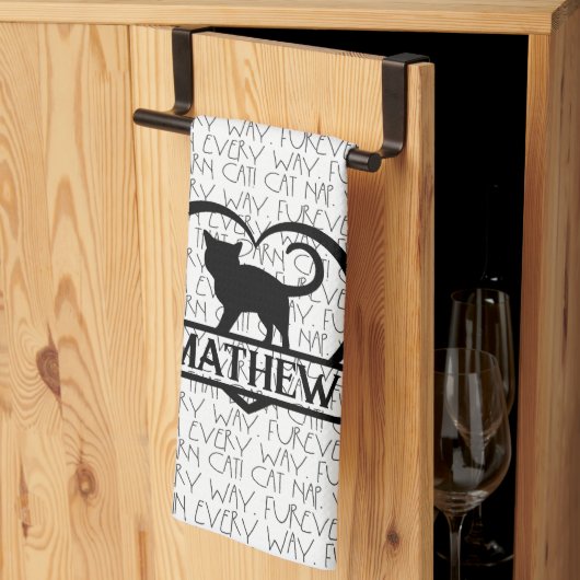 Linge De Cuisine Cat Sayings and Silhouette Heart Split Monogram  (Pliage en tiers)