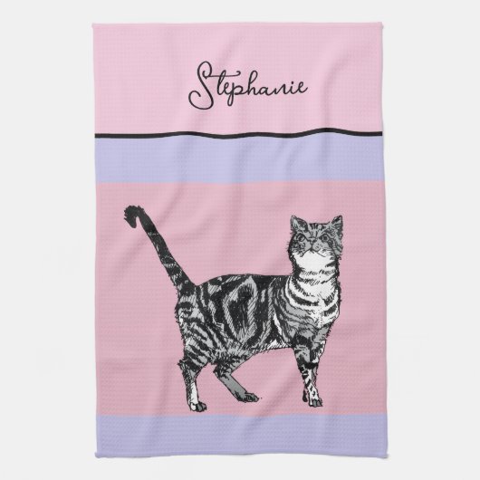 Linge De Cuisine Cat Tabby Pastel Cats Womens Light Pink Purple (Vertical)