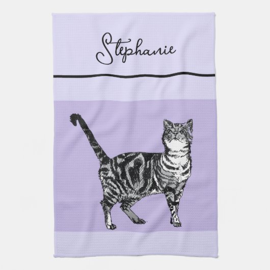 Linge De Cuisine Cat Tabby Pastel Cats Womens Light Purple Lavender (Vertical)