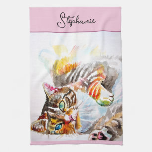 Linge De Cuisine Cat Tabby Pastel Chats Femme Rose Rose Animaux