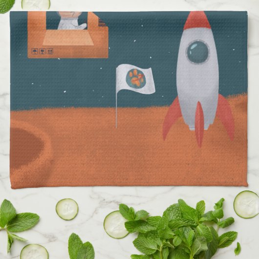 Linge De Cuisine Catstronaut Whimsical dans l'espace, Chats sur Mar (Plié)