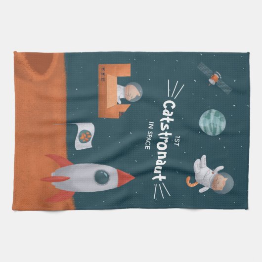 Linge De Cuisine Catstronaut Whimsical dans l'espace, Chats sur Mar (Horizontal)
