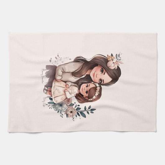 Linge De Cuisine Caution adorable mère et fille (3) (Horizontal)