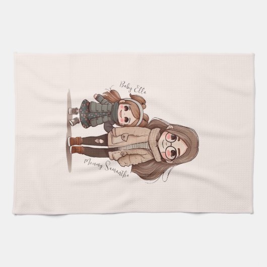 Linge De Cuisine Caution adorable mère et fille (5) (Horizontal)