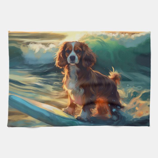 Linge De Cuisine Cavalier King Beach Surf Peinture (Horizontal)