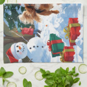 Linge De Cuisine Cavalier King Charles Spaniel Neige avec Noël (Plié)