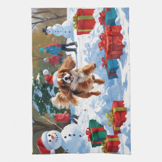 Linge De Cuisine Cavalier King Charles Spaniel Neige avec Noël (Vertical)