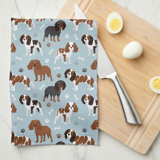 Linge De Cuisine Cavalier King Charles Spaniel Paws and Bones (Quart Plié)