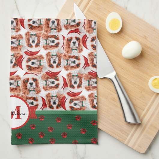 Linge De Cuisine Cavalier King Spaniel Monogram Chien de Noël (Quart Plié)