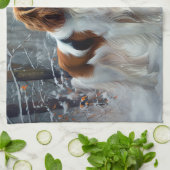 Linge De Cuisine Cavalier Roi Laisser Neige Noël Brossé (Plié)