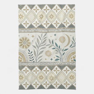 Linge De Cuisine Céleste Botanique Folk Art Motif sans couture