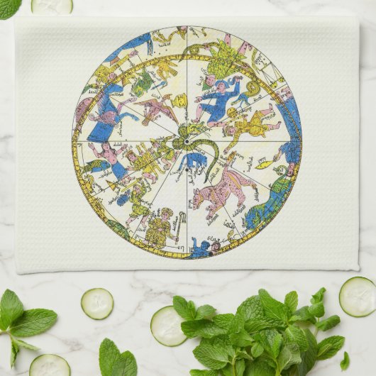 Linge De Cuisine Céleste Vintage, Sphère Arabe, Constellations (Plié)