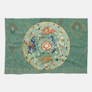 Linge De Cuisine Cercle chinois antique bleu vert