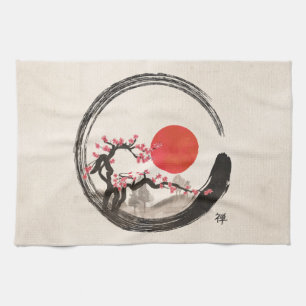 Linge De Cuisine Cercle d'Enso de zen et arbre de Sakura