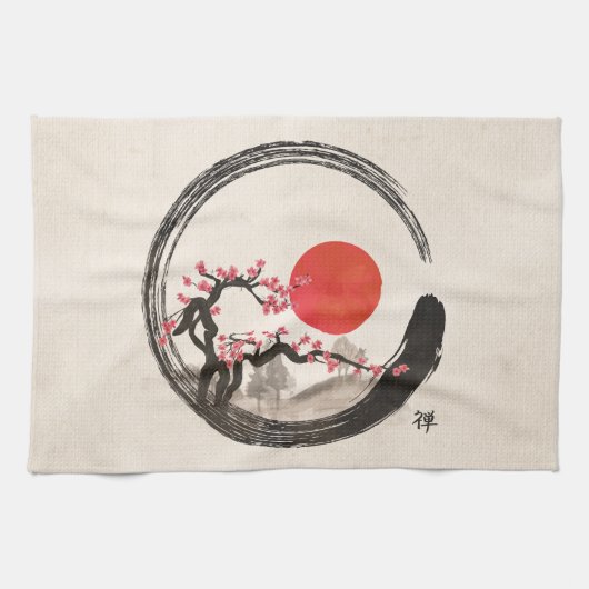 Linge De Cuisine Cercle d'Enso de zen et arbre de Sakura (Horizontal)