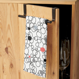 Linge De Cuisine Cercles blancs noirs coralliens, points