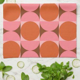 Linge De Cuisine Cercles de milieu de siècle sur des carrés roses e