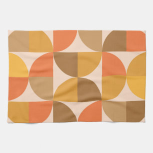Linge De Cuisine Cercles demi Orange et Marron du Milieu de Siècle 