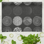 Linge De Cuisine Cercles dessinés à la main Noir et blanc Abstrait  (Plié)
