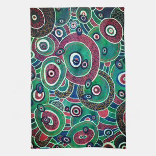 Linge De Cuisine Cercles marron et turquoise et ovales Original