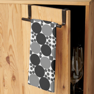 Linge De Cuisine Cercles Monochromes : Noir Abstrait Blanc Et Gris,