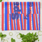 Linge De Cuisine Cercles Rayures Bleu Blanc Rouge (Plié)