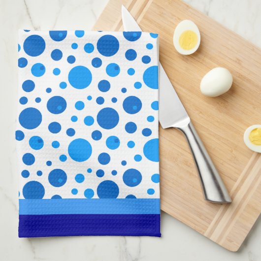 Linge De Cuisine Cercles Rétro et Points Polka en Bleus (Quart Plié)