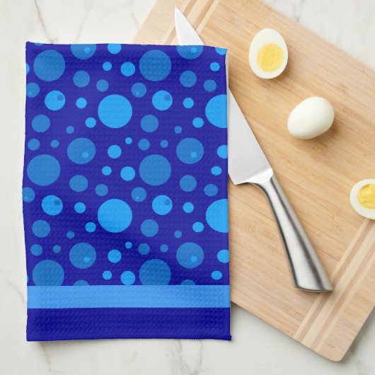 Linge De Cuisine Cercles rétro et Pois en bleu foncé (Quart Plié)