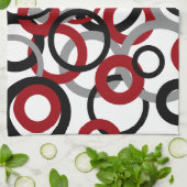Linge De Cuisine Cercles rouges, gris et noirs (Plié)