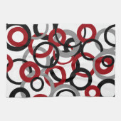 Linge De Cuisine Cercles rouges, gris et noirs (Horizontal)