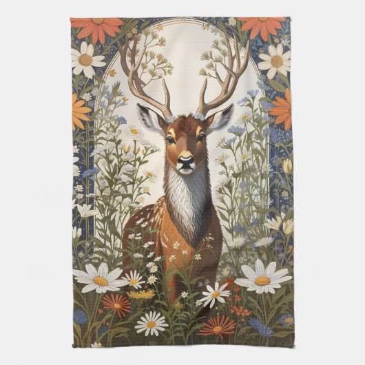 Linge De Cuisine Cerf au milieu de la marguerite (Vertical)